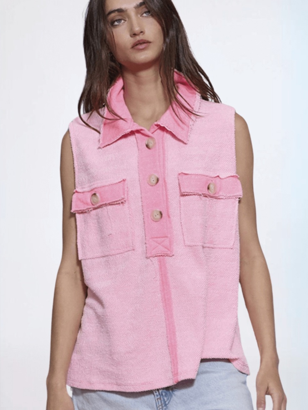 BUCKETLIST BUCKET LIST CONTRAST POCKET SLEEVELESS HENLEY